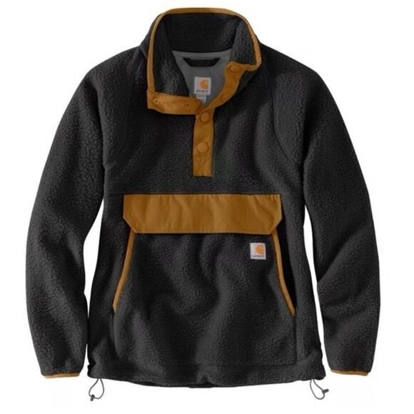 NWT Women's Black Quarter Snap Relaxed Fit Fleece Pullover Size Medium - Picture 2 of 2